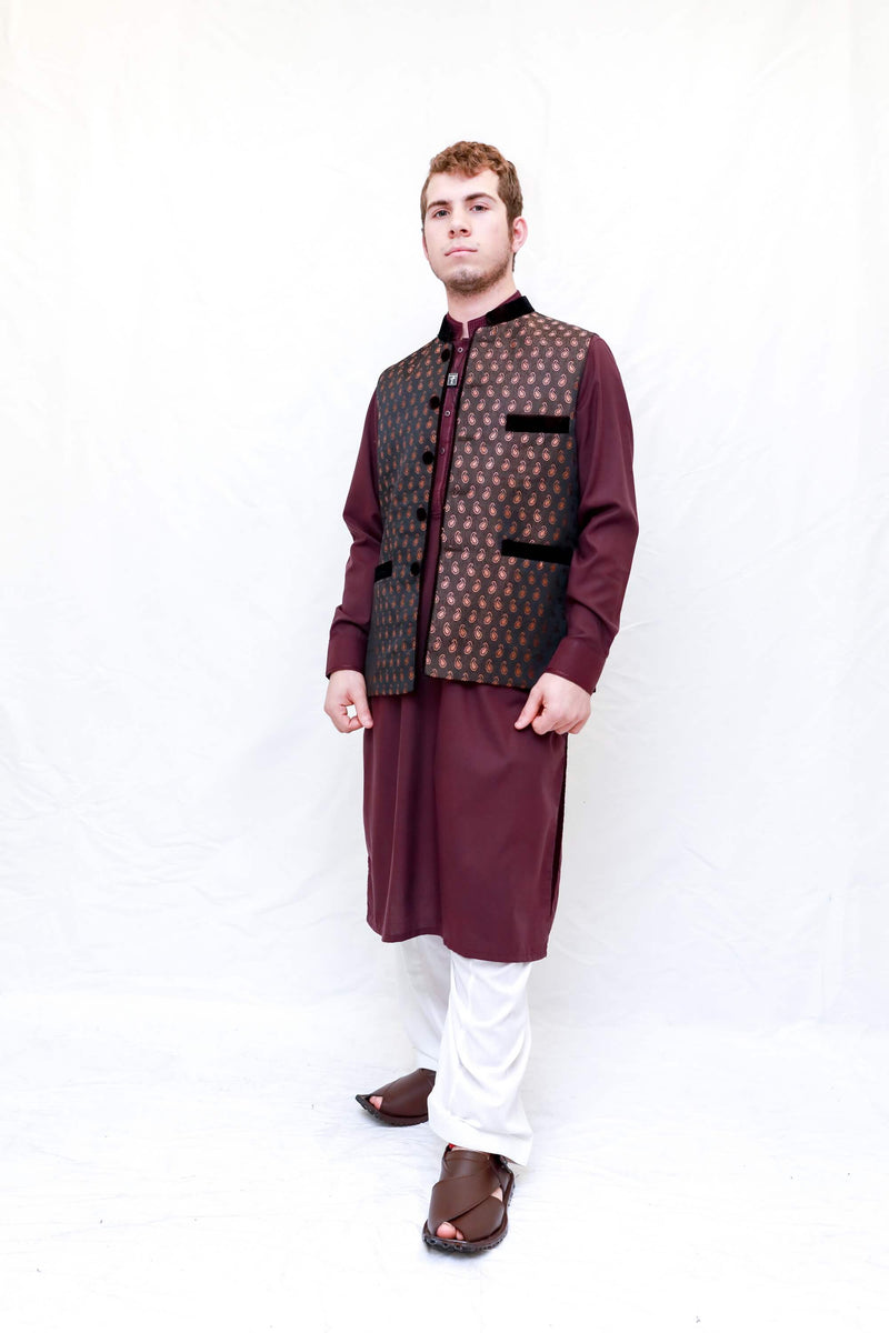 Men Silk Embossed Vest -Trendz & Traditionz Boutique