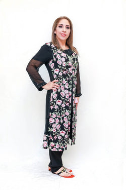 Pakistani delicately designed dress with chiffon and silk. Embroidered jacket by thread and motifs a famous Pakistani brand