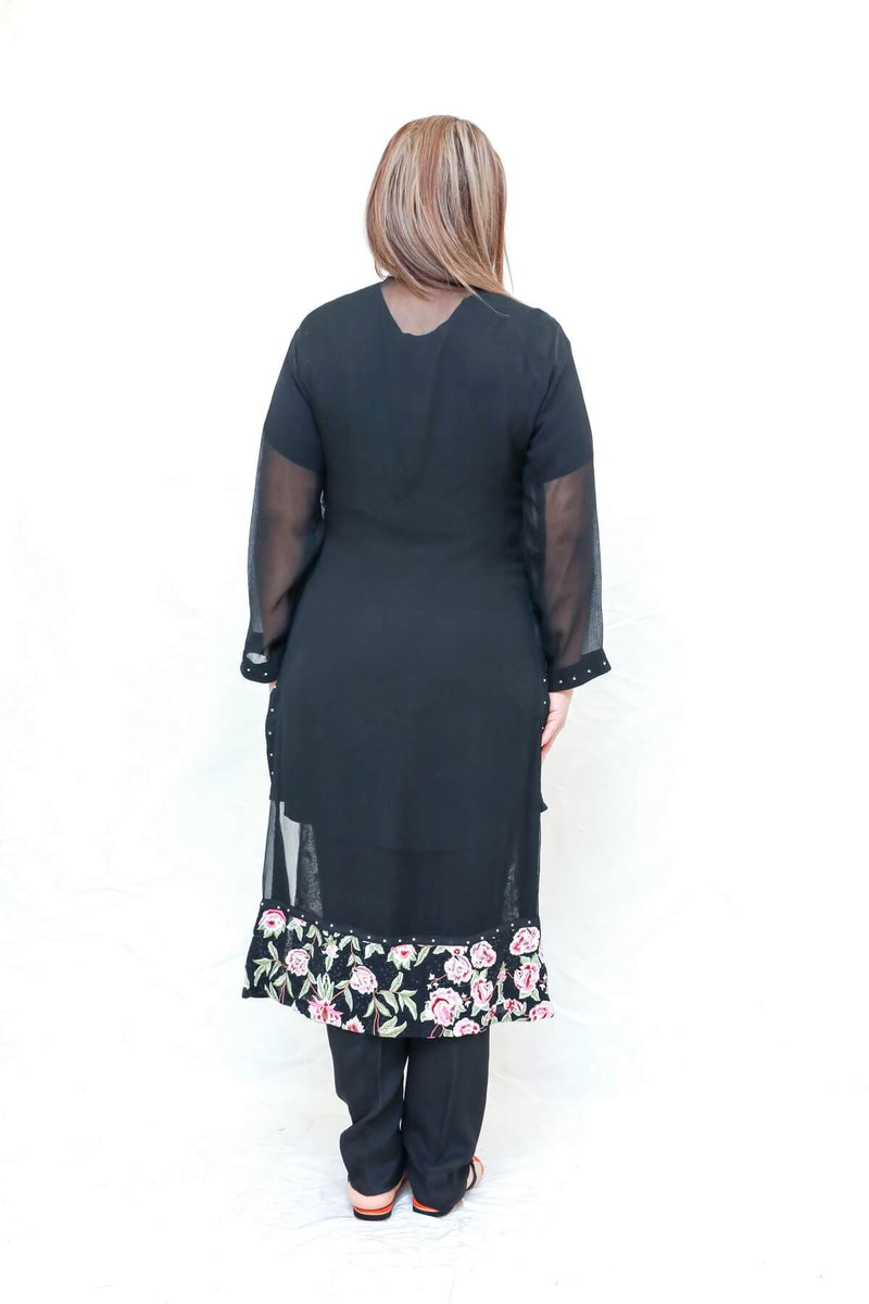 Pakistani delicately designed dress with chiffon and silk. Embroidered jacket by thread and motifs a famous Pakistani brand