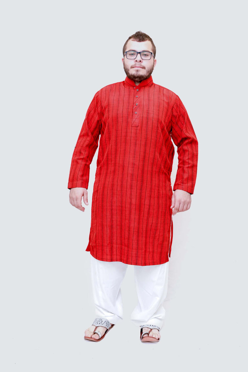 Red Lined Silky Kurta-Shirt- Trendz & Traditionz Boutique