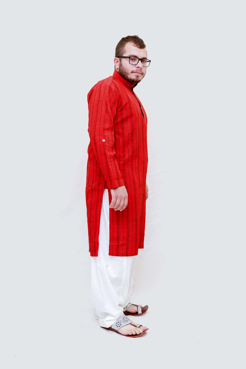 Red Lined Silky Kurta-Shirt- Trendz & Traditionz Boutique