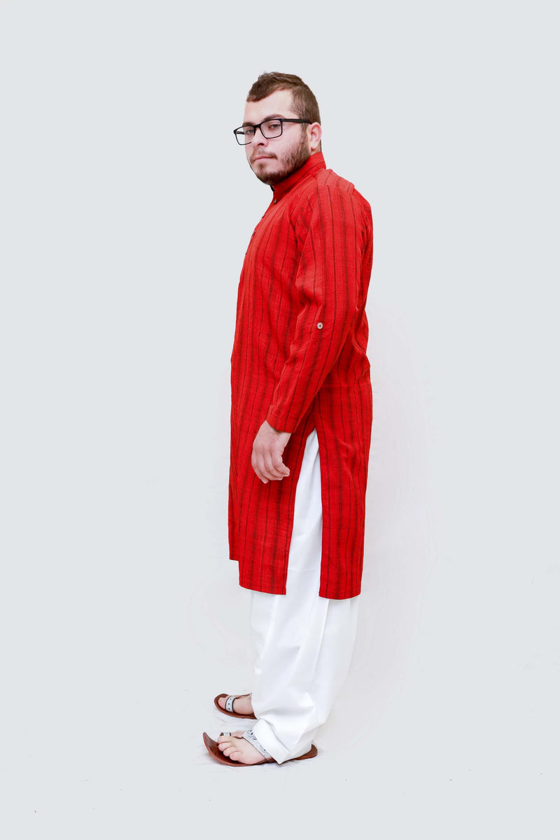 Red Lined Silky Kurta-Shirt- Trendz & Traditionz Boutique