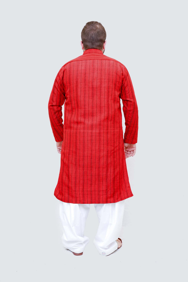 Red Lined Silky Kurta-Shirt- Trendz & Traditionz Boutique