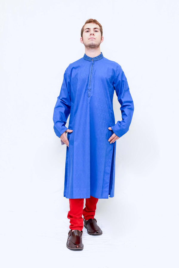 Men Blue Embroidered Shirt-Kameez-Kurta -Trendz & Traditionz Boutique