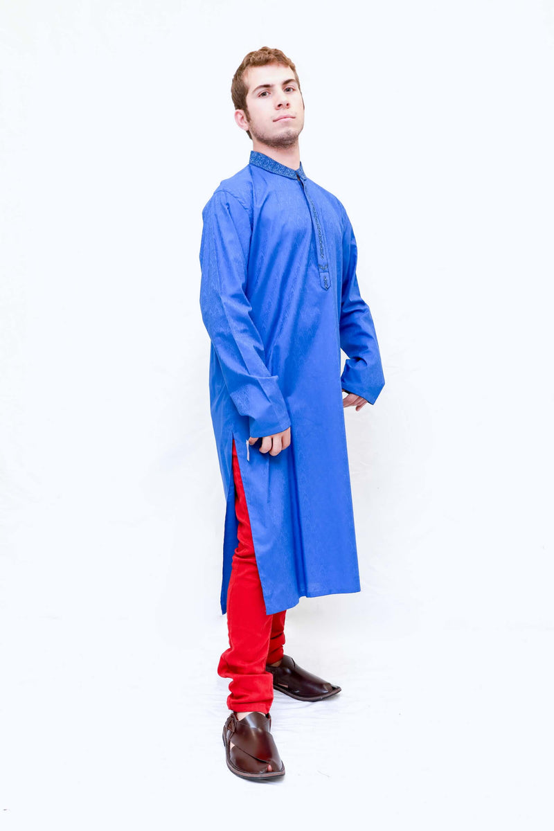 Men Blue Embroidered Shirt-Kameez-Kurta -Trendz & Traditionz Boutique
