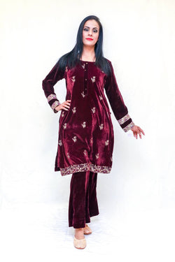 Velvet Embroidery Shalwar Kamiz Dress-Trendz & Traditionz Boutique