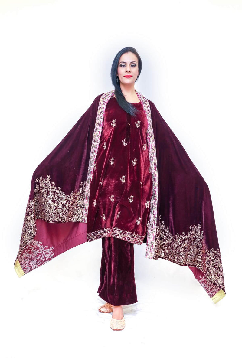 Velvet Embroidery Shalwar Kamiz Dress-Trendz & Traditionz Boutique