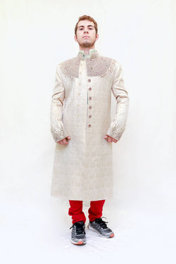 Silk embroidered Embossed Coat-Sherwani- Trendz & Traditionz Boutique