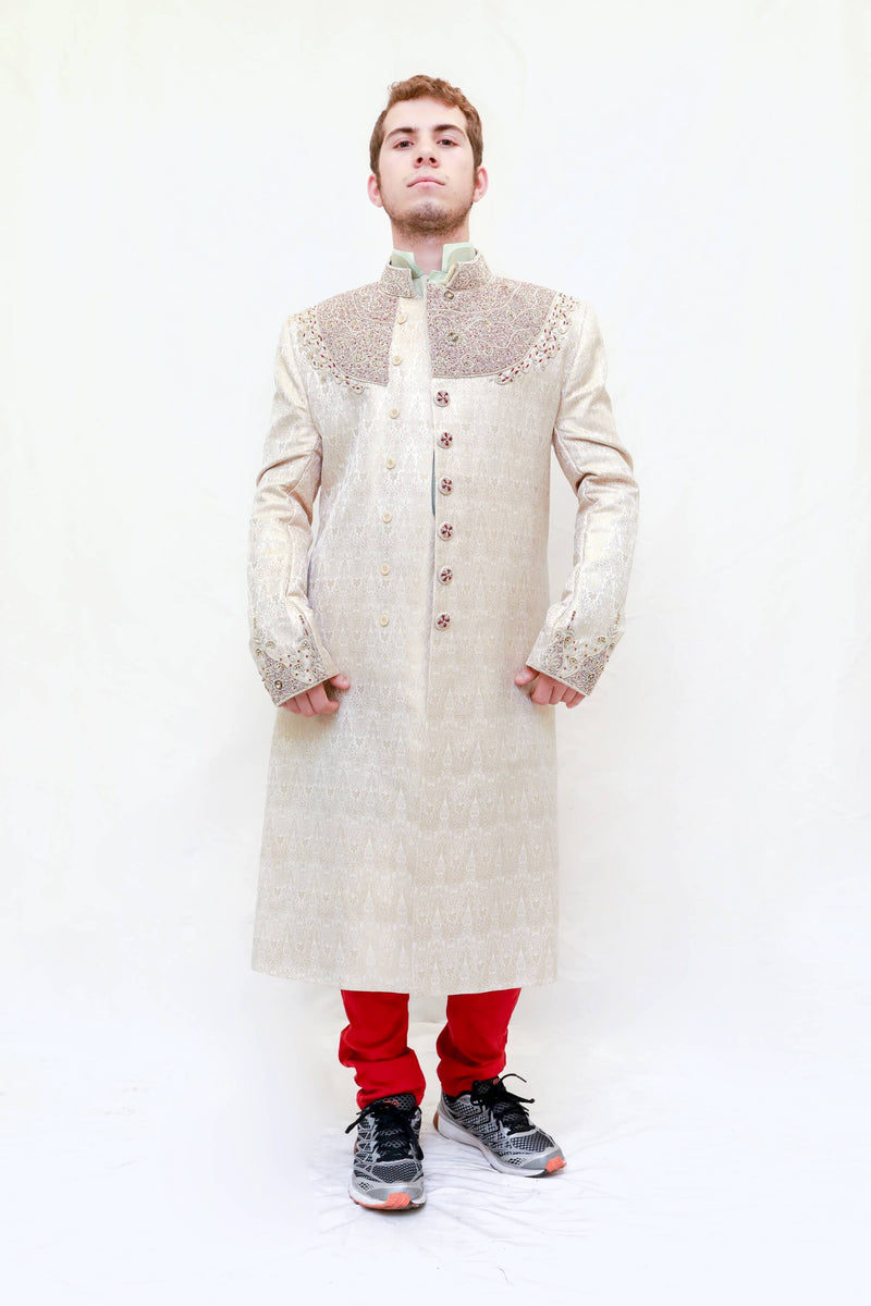 Silk embroidered Embossed Coat-Sherwani- Trendz & Traditionz Boutique