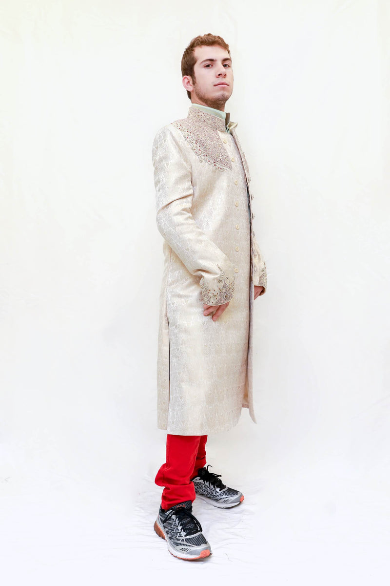 Silk embroidered Embossed Coat-Sherwani- Trendz & Traditionz Boutique