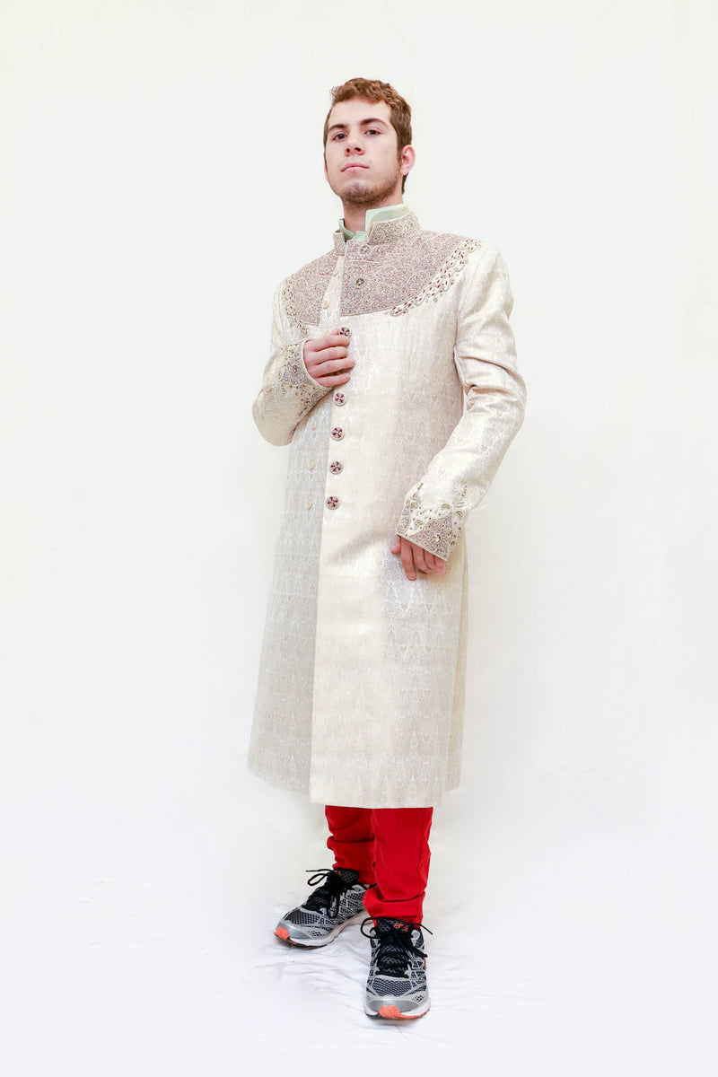 Silk embroidered Embossed Coat-Sherwani- Trendz & Traditionz Boutique