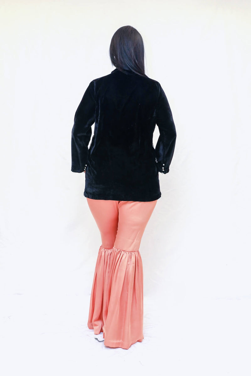 Velvet Jacket By Agha Noor & Garara Silk Pants - Trendz & Traditionz Boutique 