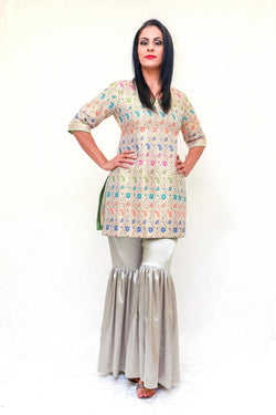 Silk Embossed Shirt Garara Pants- Trendz & Traditionz Boutique