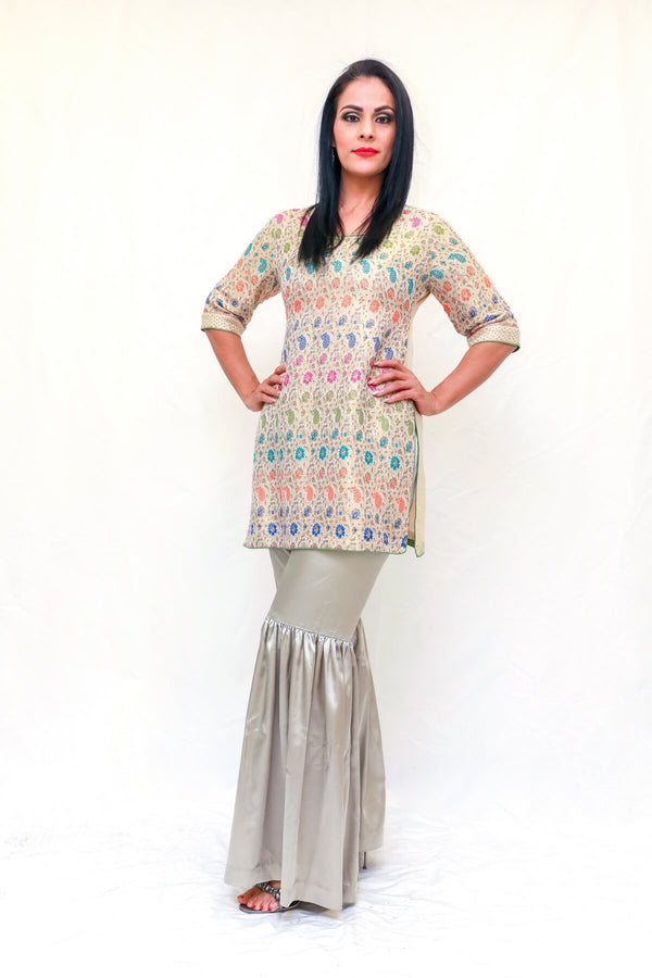 Silk Embossed Shirt Garara Pants- Trendz & Traditionz Boutique