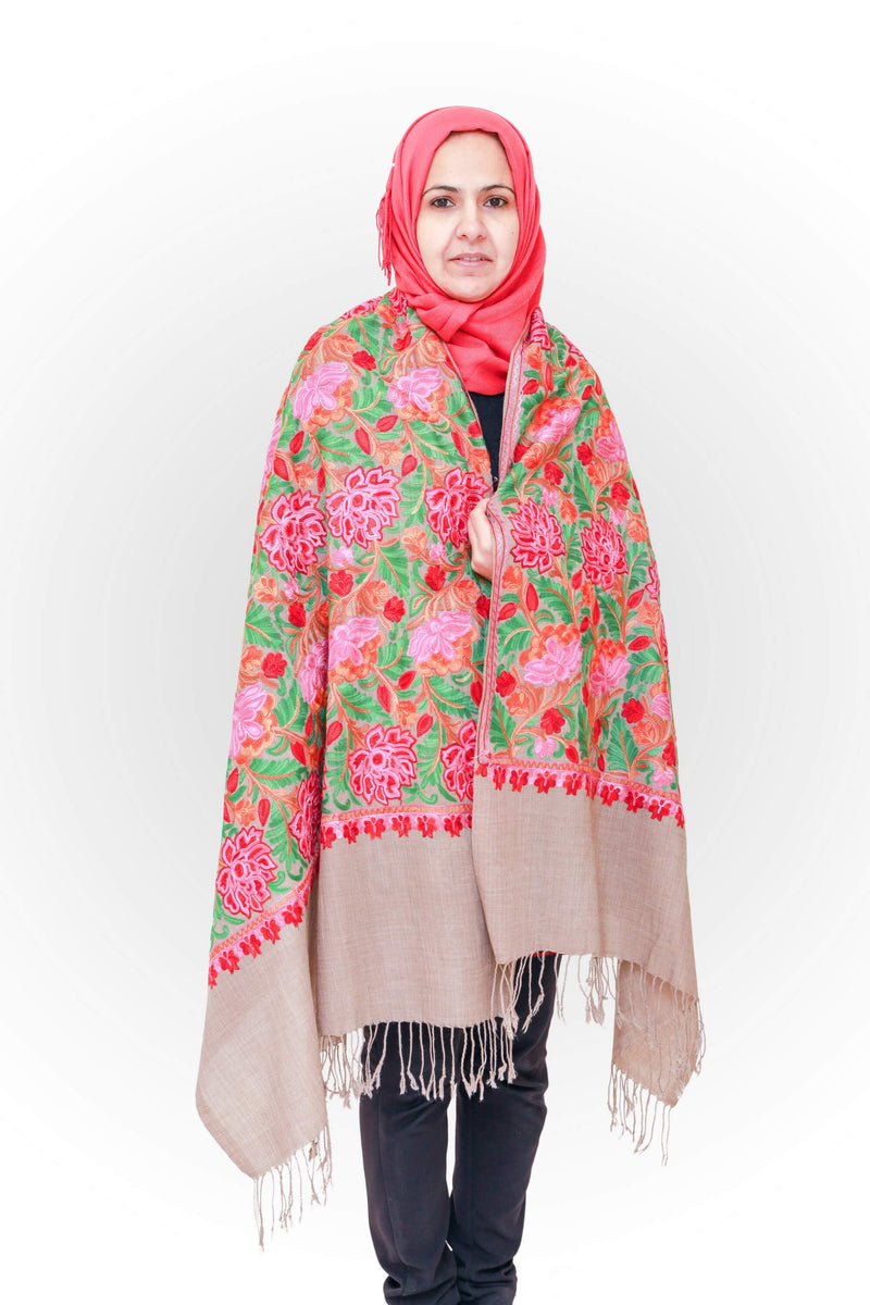 Kashmir Machine Embroidered Wool Shawl - Trendz & Traditionz Boutique
