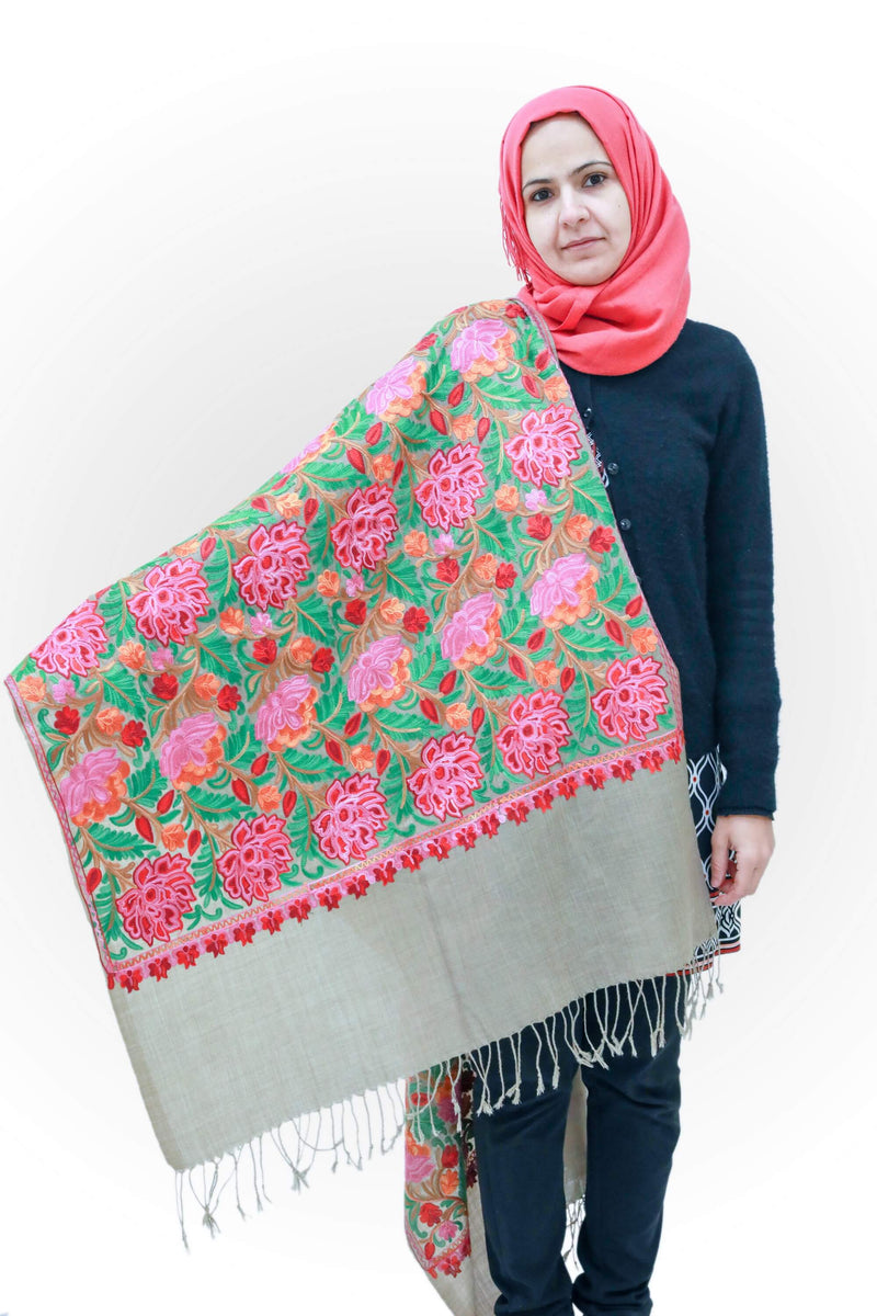 Kashmir Machine Embroidered Wool Shawl - Trendz & Traditionz Boutique