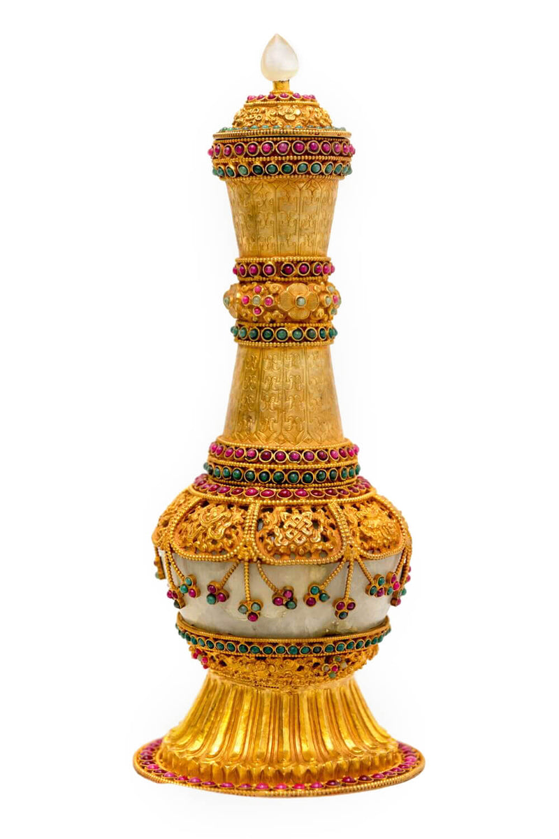 Golden Vase With Gemstone Glass & Brass- Trendz & Traditionz Boutique