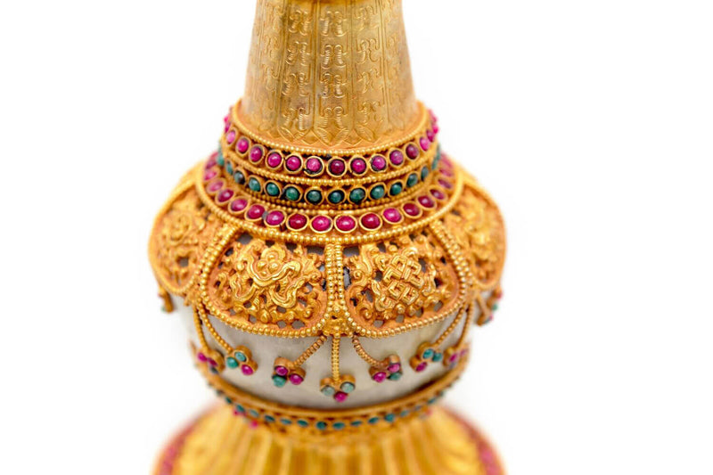 Golden Vase With Gemstone Glass & Brass- Trendz & Traditionz Boutique