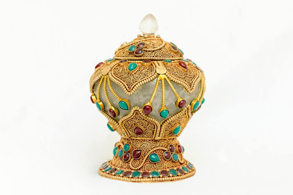 Golden Vase-Jar With Gemstone Glass & Brass- Trendz & Traditionz Boutique 