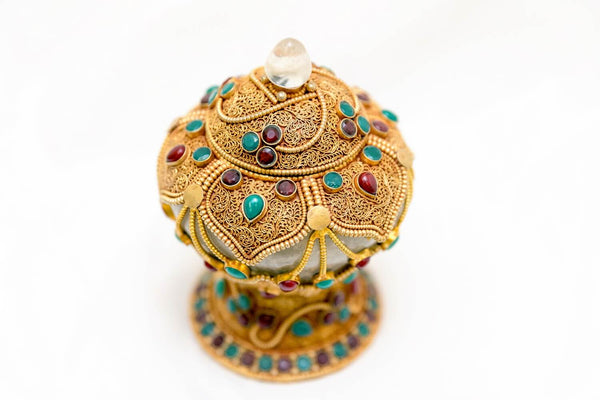 Golden Vase-Jar With Gemstone Glass & Brass- Trendz & Traditionz Boutique 
