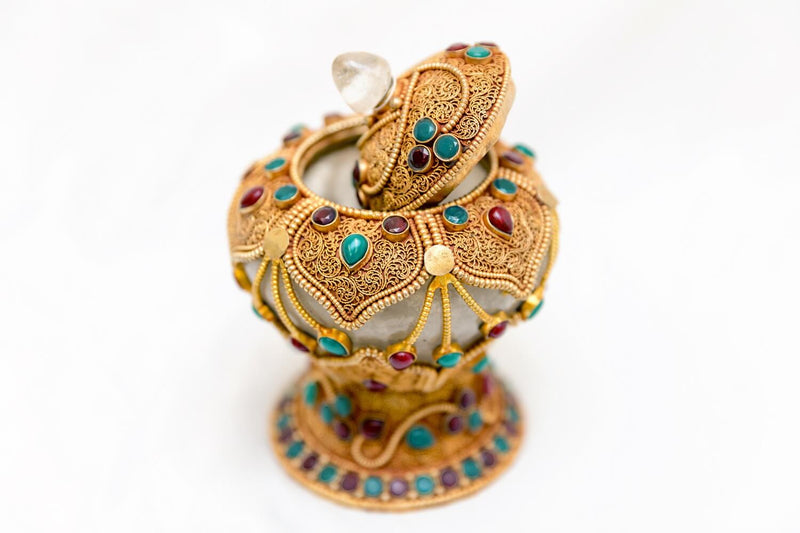 Golden Vase-Jar With Gemstone Glass & Brass- Trendz & Traditionz Boutique 