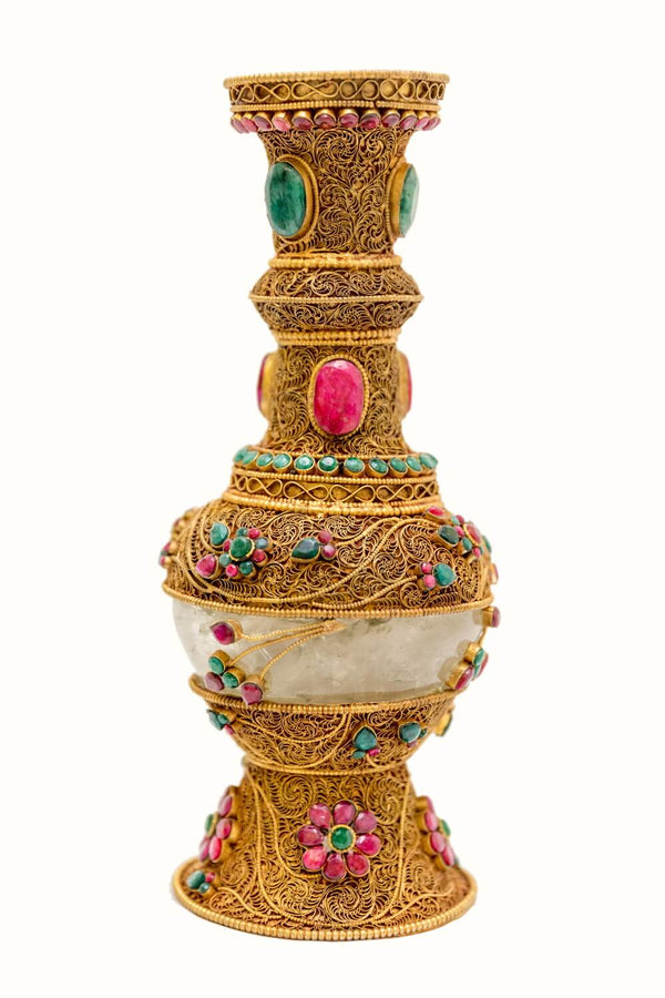 Golden Vase With Gemstone Glass & Brass- Trendz & Traditionz Boutique