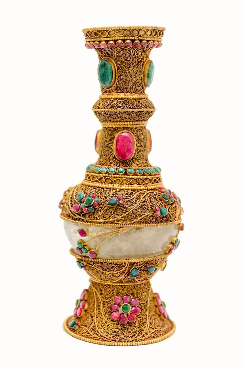 Golden Vase With Gemstone Glass & Brass- Trendz & Traditionz Boutique