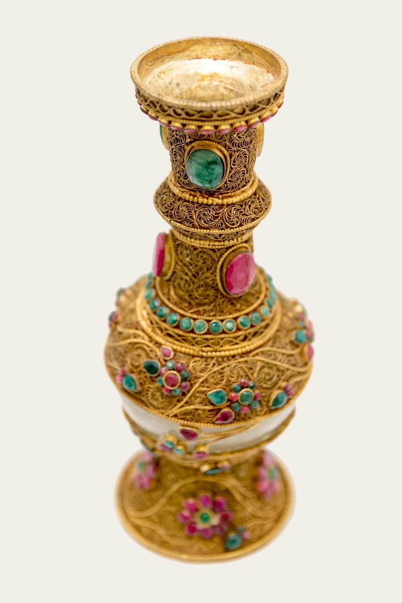 Golden Vase With Gemstone Glass & Brass- Trendz & Traditionz Boutique