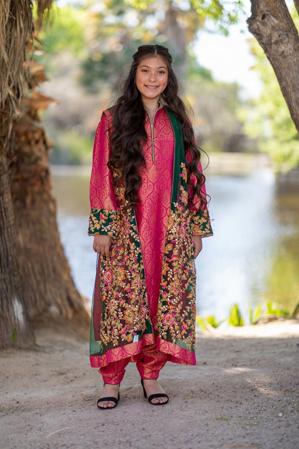 Jamawar Brocade Net Dress-Salwar Kameez- Trendz & Traditionz Boutique 