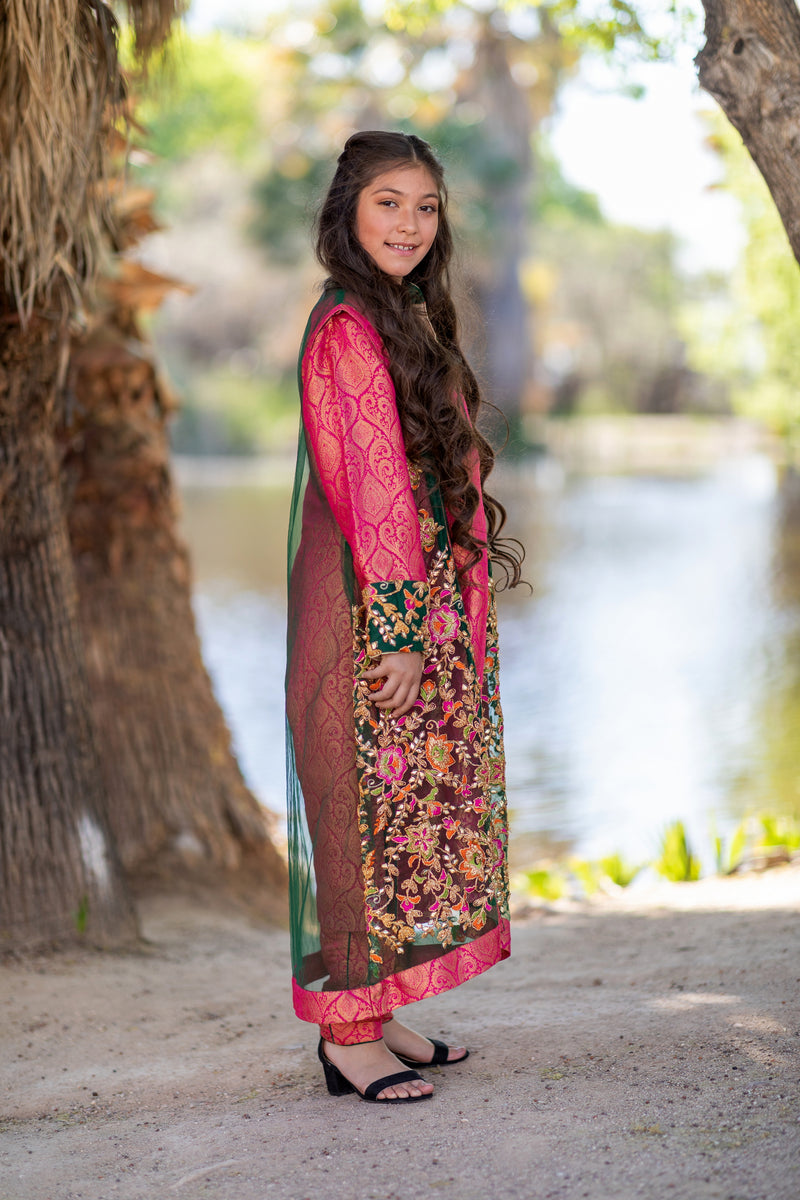 Jamawar Brocade Net Dress-Salwar Kameez- Trendz & Traditionz Boutique 