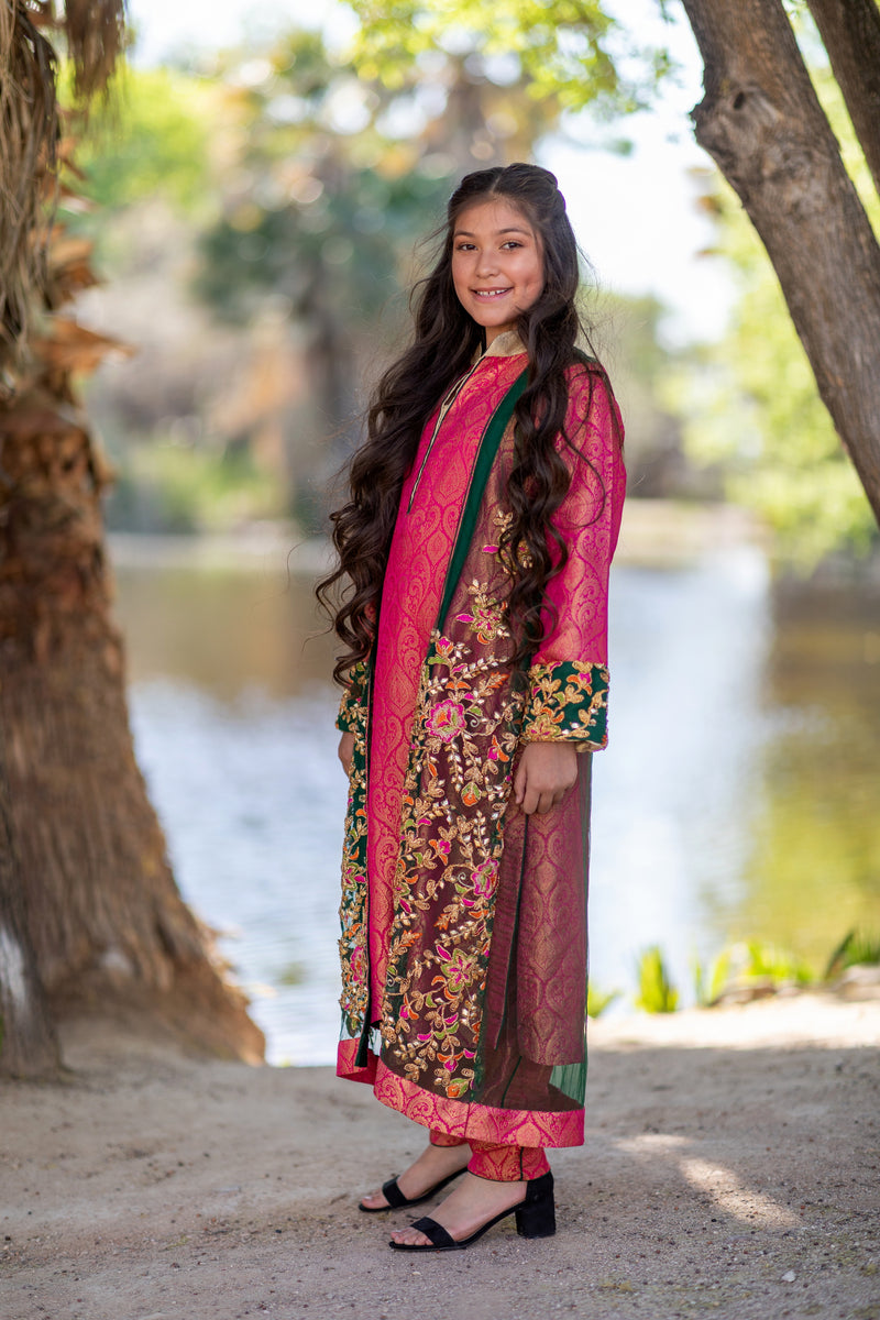 Jamawar Brocade Net Dress-Salwar Kameez- Trendz & Traditionz Boutique 