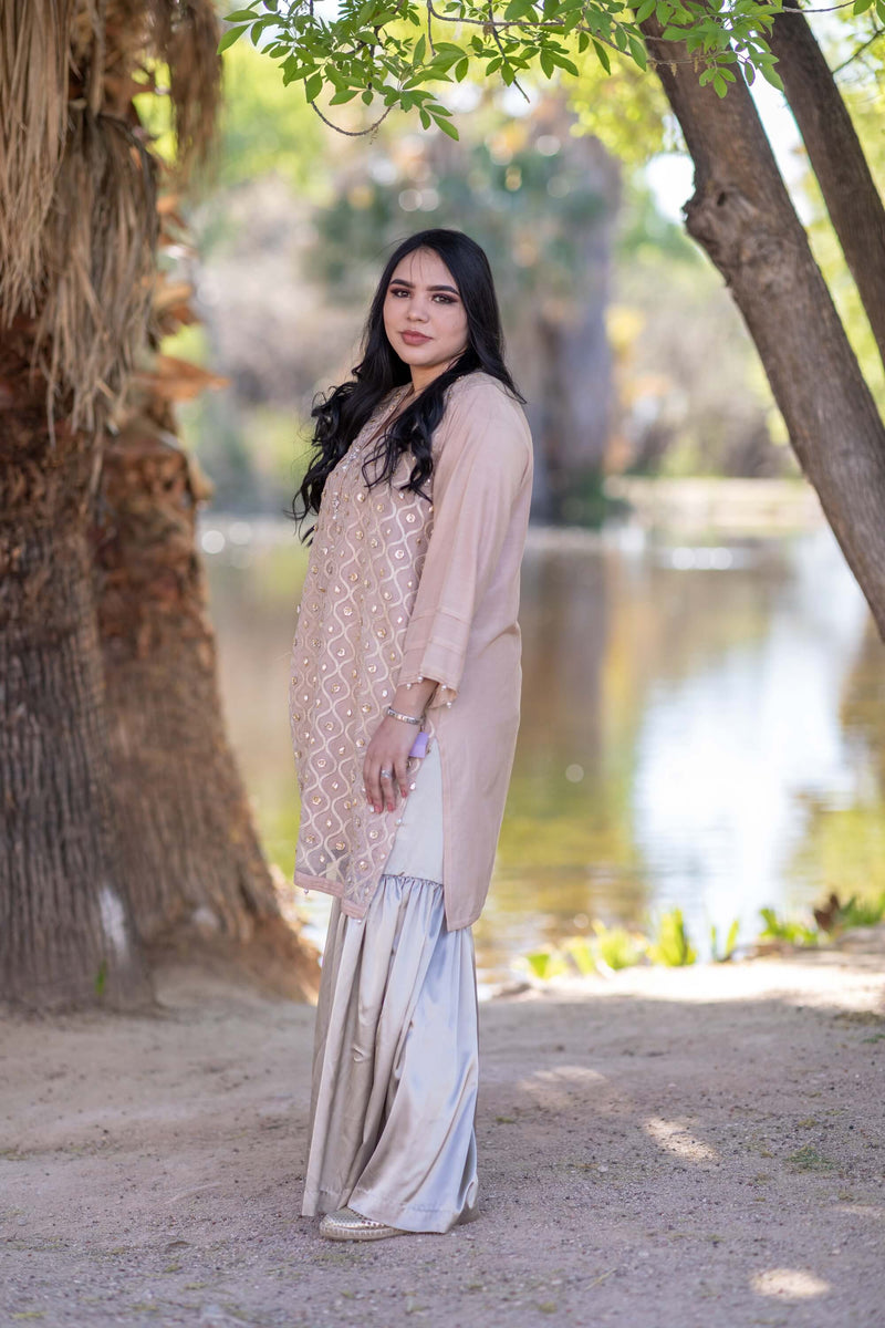 Beaded Silk Shirt-Kurti & Silky Pant-Garara- Trendz & Traditionz Boutique 