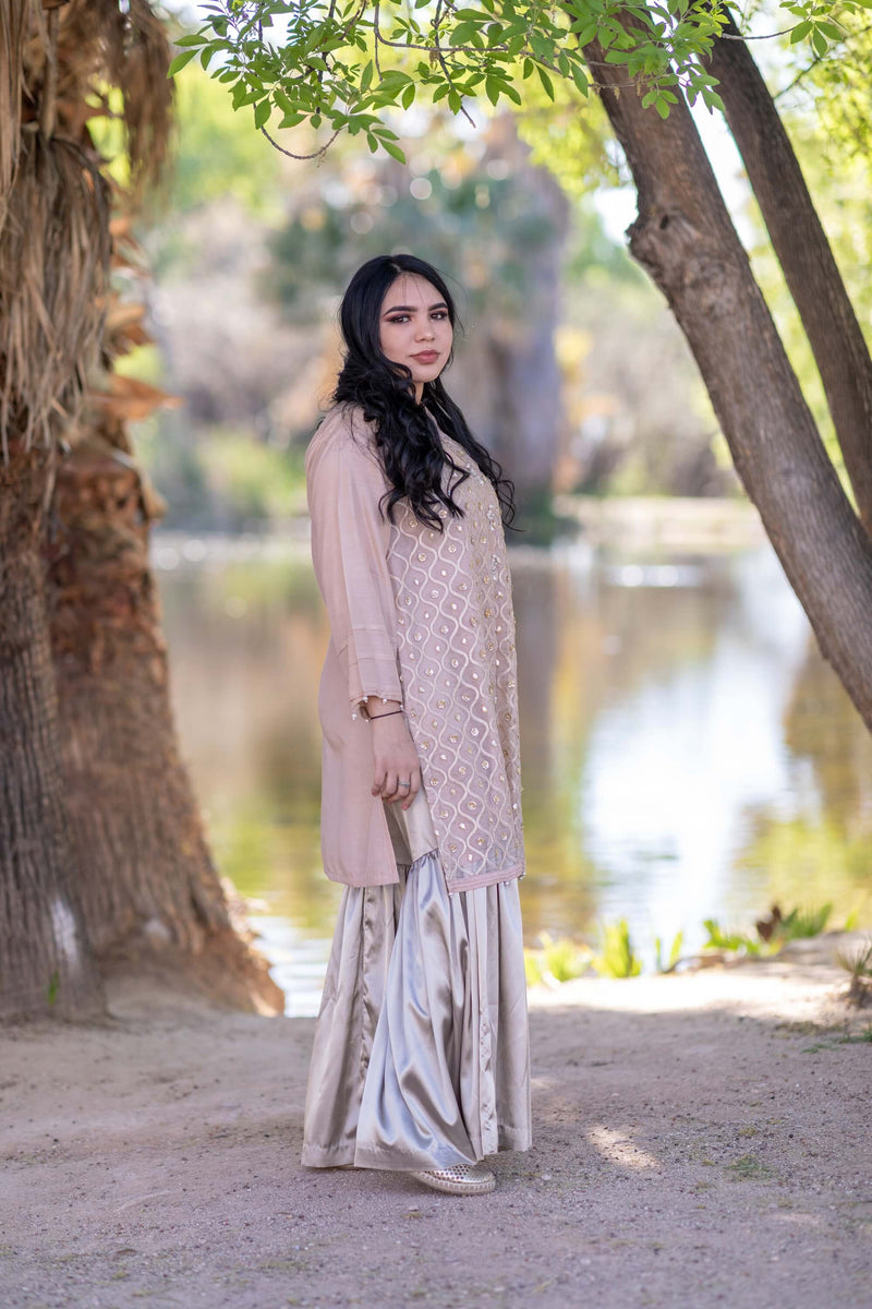 Beaded Silk Shirt-Kurti & Silky Pant-Garara- Trendz & Traditionz Boutique 