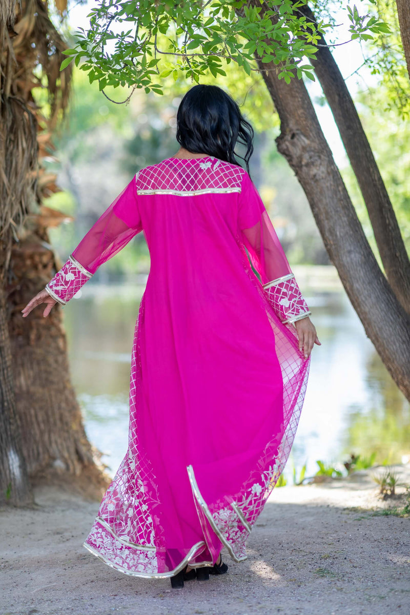 Hot Pink Long Sleeve Chiffon Dress- Trendz & Traditionz Boutique