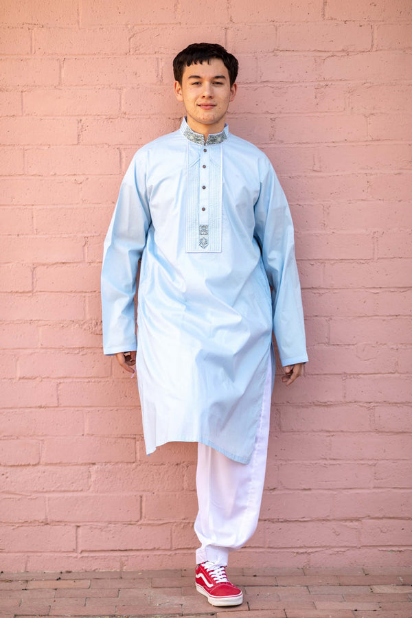 Blue Color Cotton Embroidered Kurta-Shirt - Trendz & Traditionz Boutique 