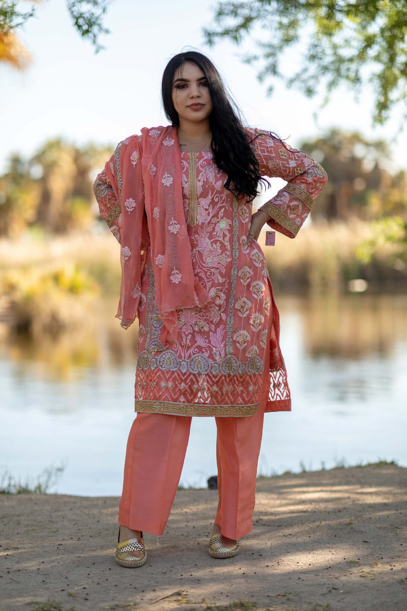  Edit website SEO Salmon Chiffon Salwar-Kameez Suit - Trendz & Traditionz Boutique