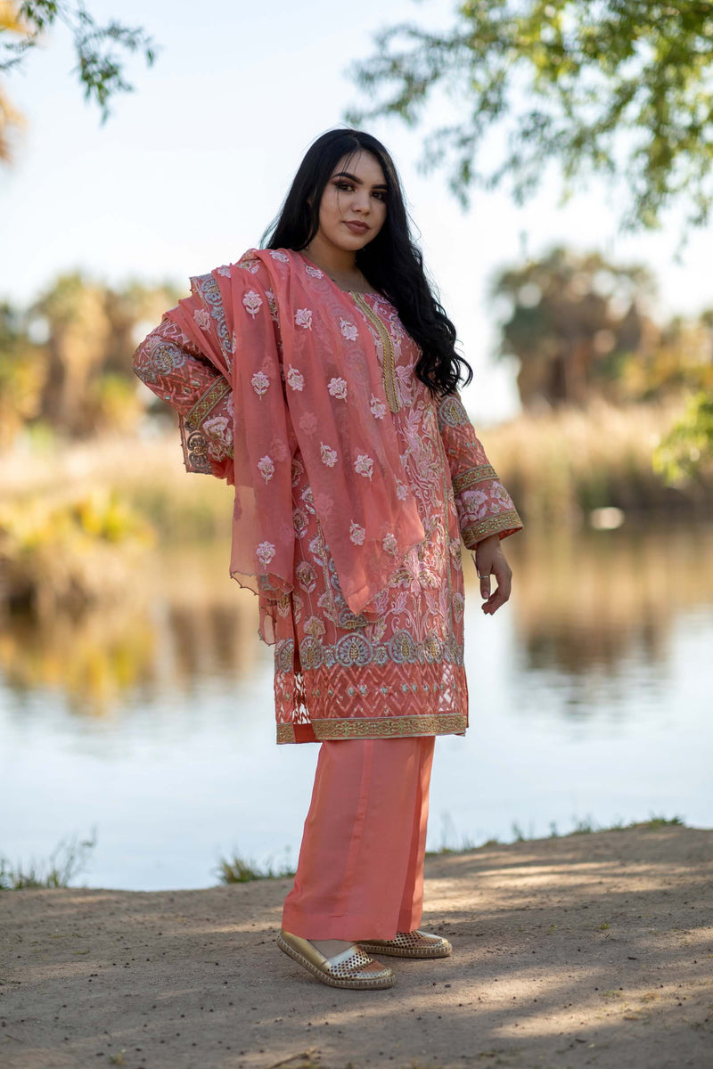  Edit website SEO Salmon Chiffon Salwar-Kameez Suit - Trendz & Traditionz Boutique