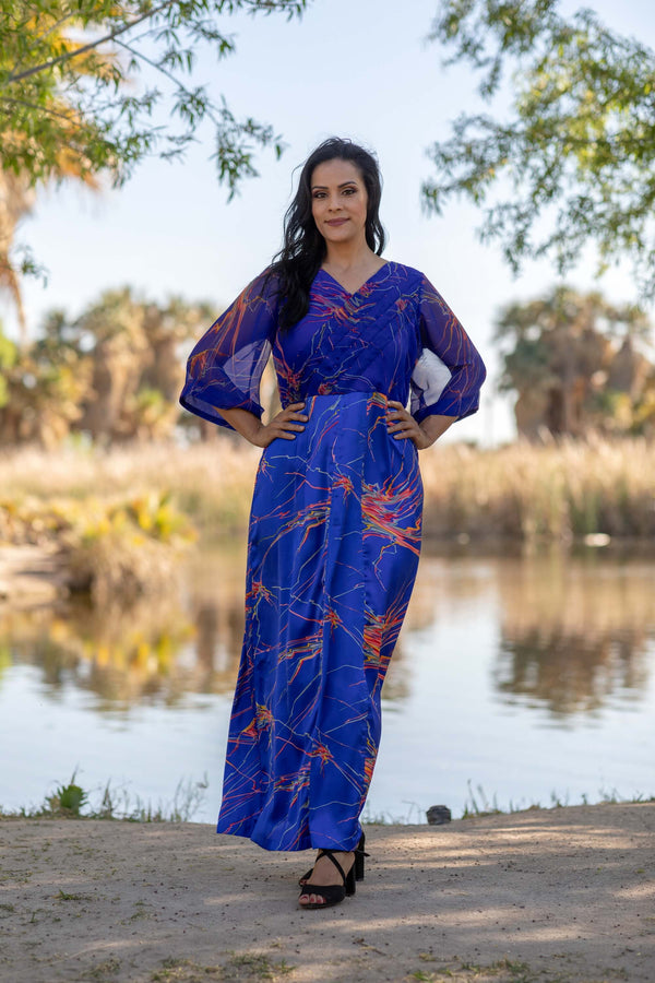 Elegant Silk Printed Gown - Trendz & Traditionz Boutique