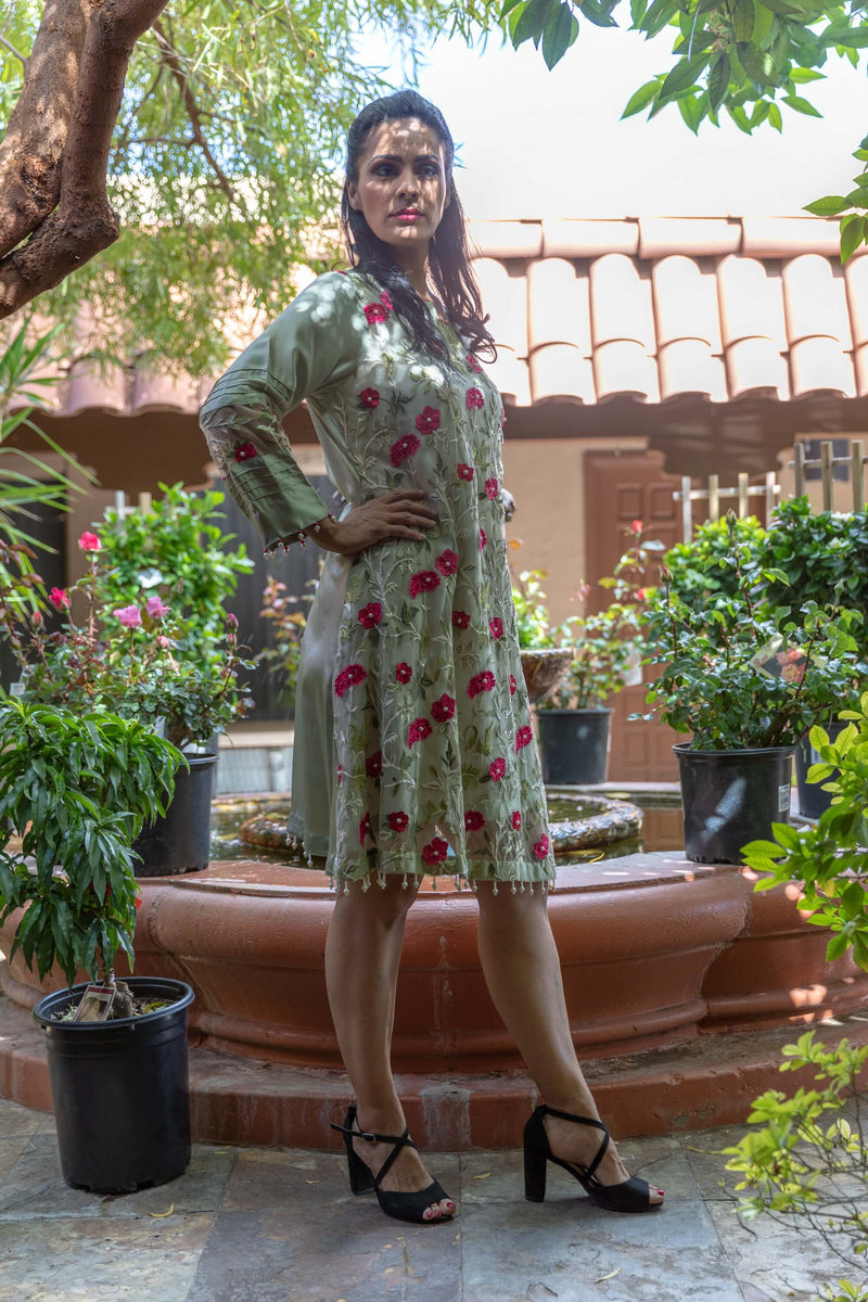 Green Silk & Chiffon Kurti Kameez Shirt - Trendz & Traditionz Boutique 