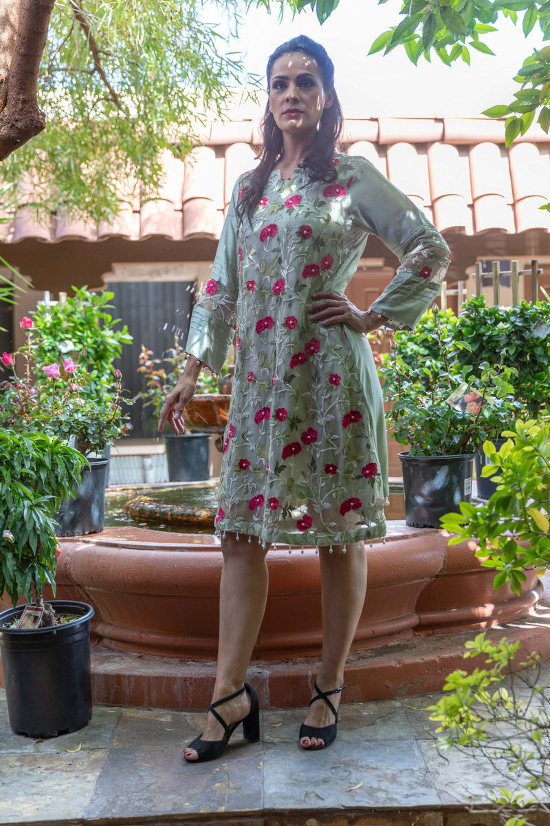 Green Silk & Chiffon Kurti Kameez Shirt - Trendz & Traditionz Boutique 