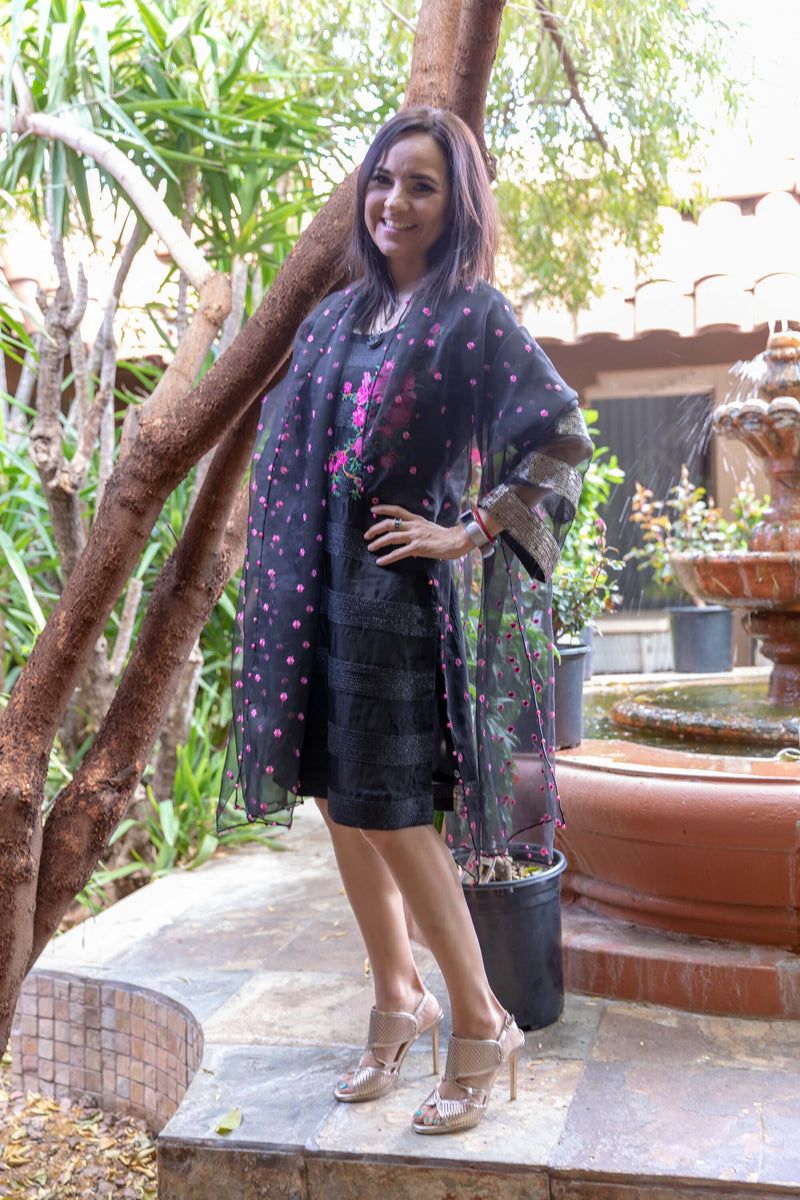 Black Organza Embroidery Shirt-Kurti- Trendz & Traditionz Boutique