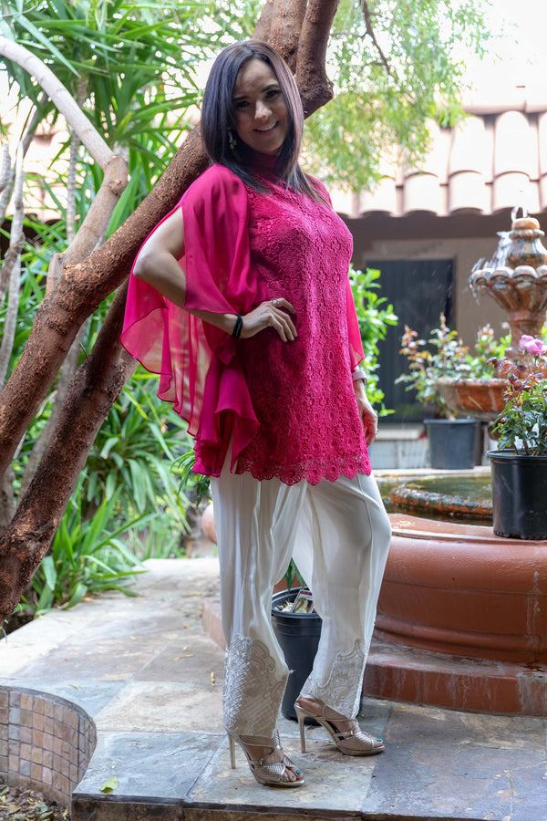 Pink Chiffon Net Shirt - Trendz & Traditionz Boutique