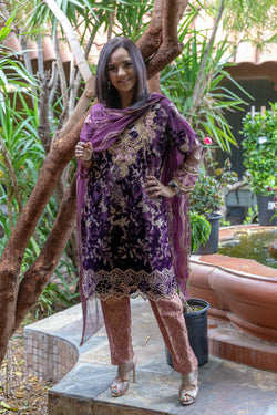 Purple& Red Velvet Suit-Salwar-Kameez- Trendz & Traditionz Boutique