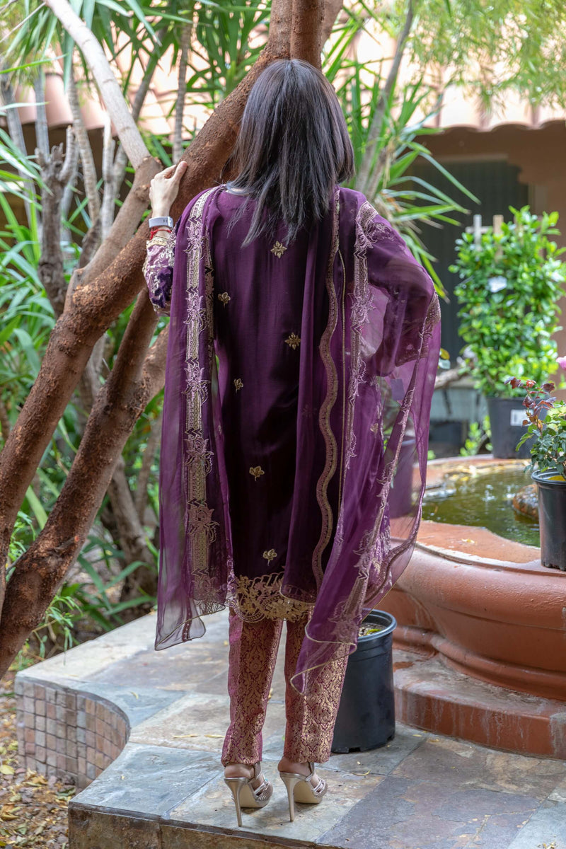 Purple& Red Velvet Suit-Salwar-Kameez- Trendz & Traditionz Boutique