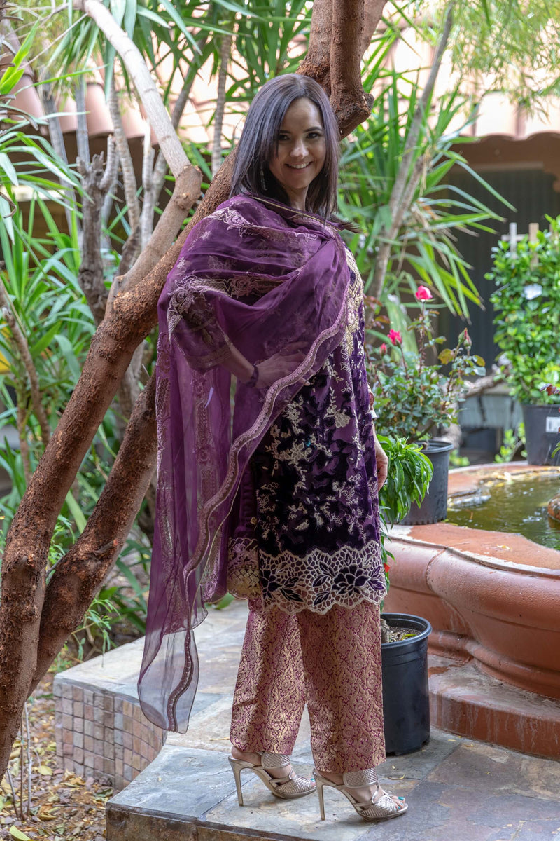 Purple& Red Velvet Suit-Salwar-Kameez- Trendz & Traditionz Boutique