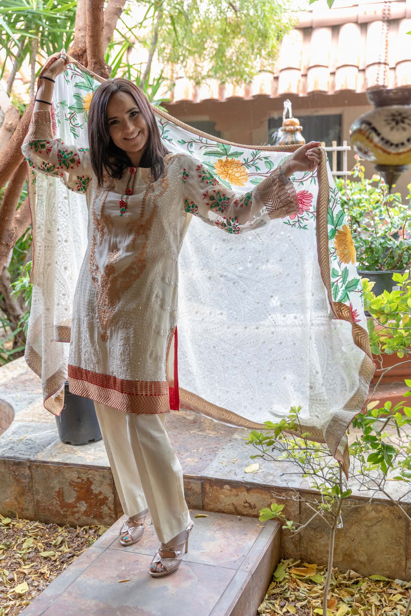 Beige Chiffon Embroidery Suit-Salwar Kameez - Trendz & Traditionz Boutique 