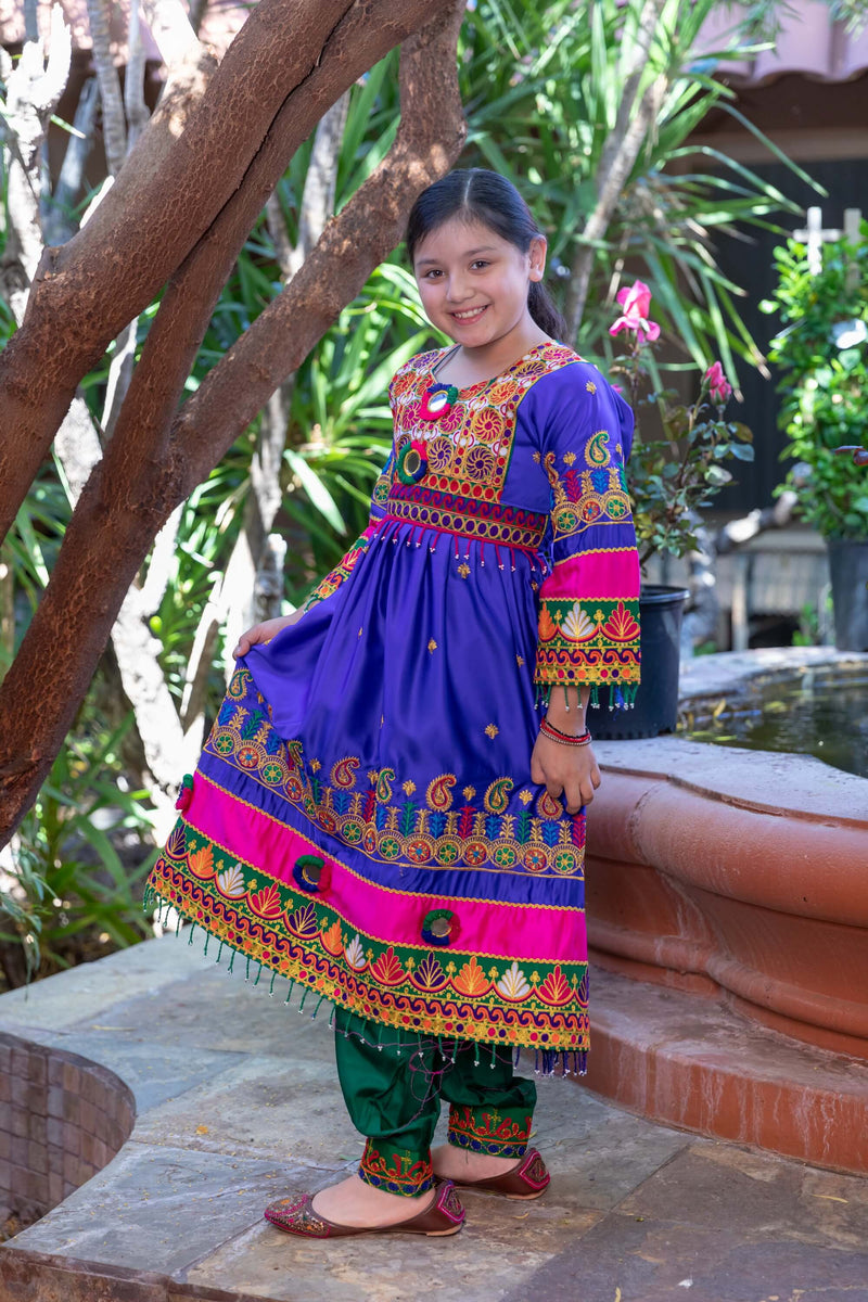 Girls Afghan Velvet Dress-Frock- Trendz & Traditionz Boutique 