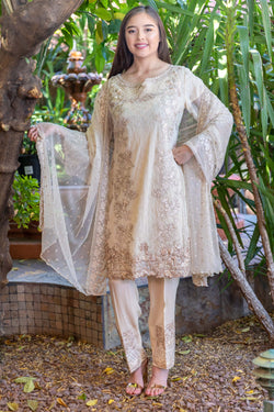 Beige Salwar-Kameez Chiffon Silk Suit - Trendz & Traditionz Boutique