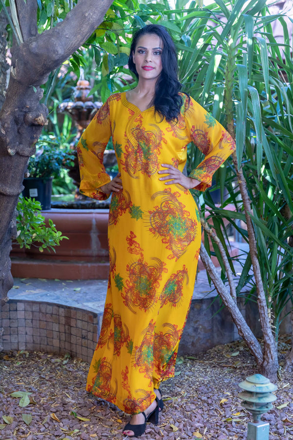 Long Silk and Chiffon Gown with Flower Print- Trendz & Traditionz Boutique 