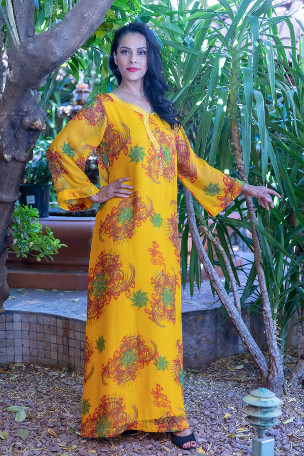 Long Silk and Chiffon Gown with Flower Print- Trendz & Traditionz Boutique 